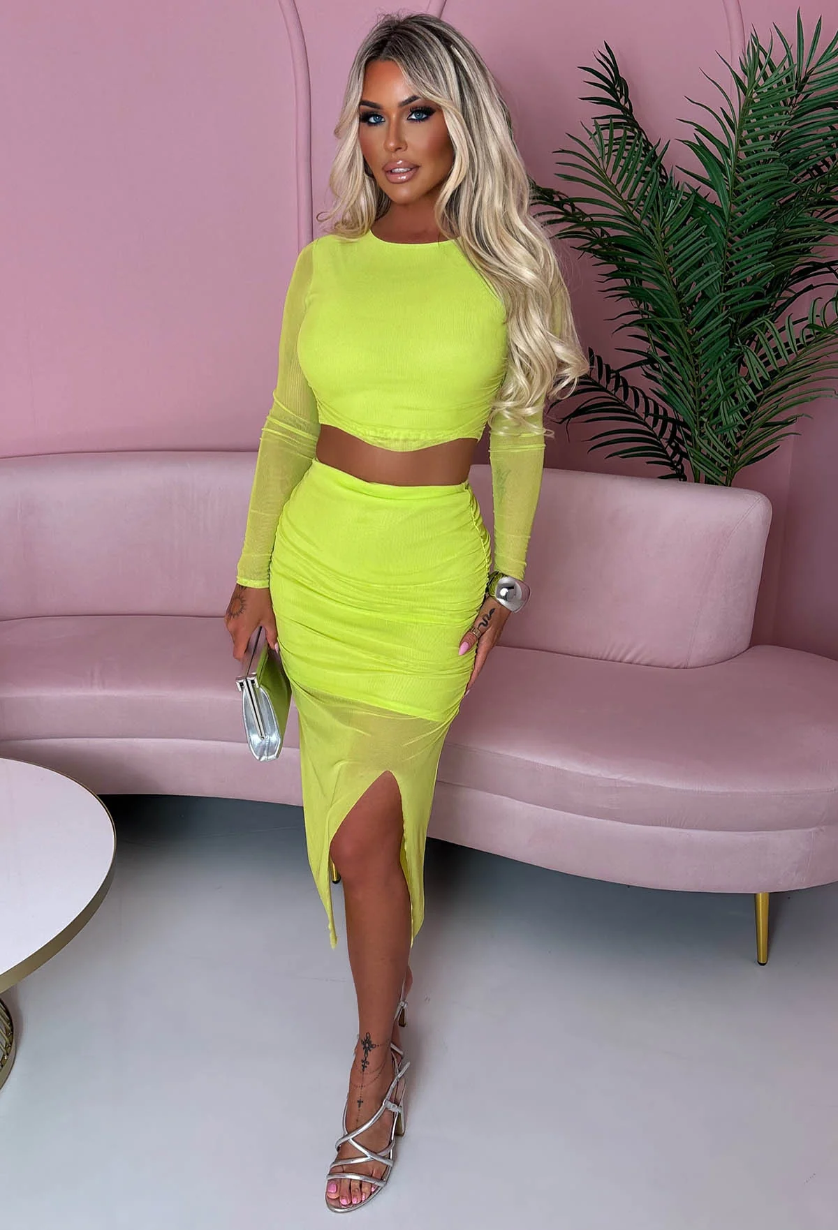 Secrets Exposed Lime Green Mesh Co-ord Set - Image 3