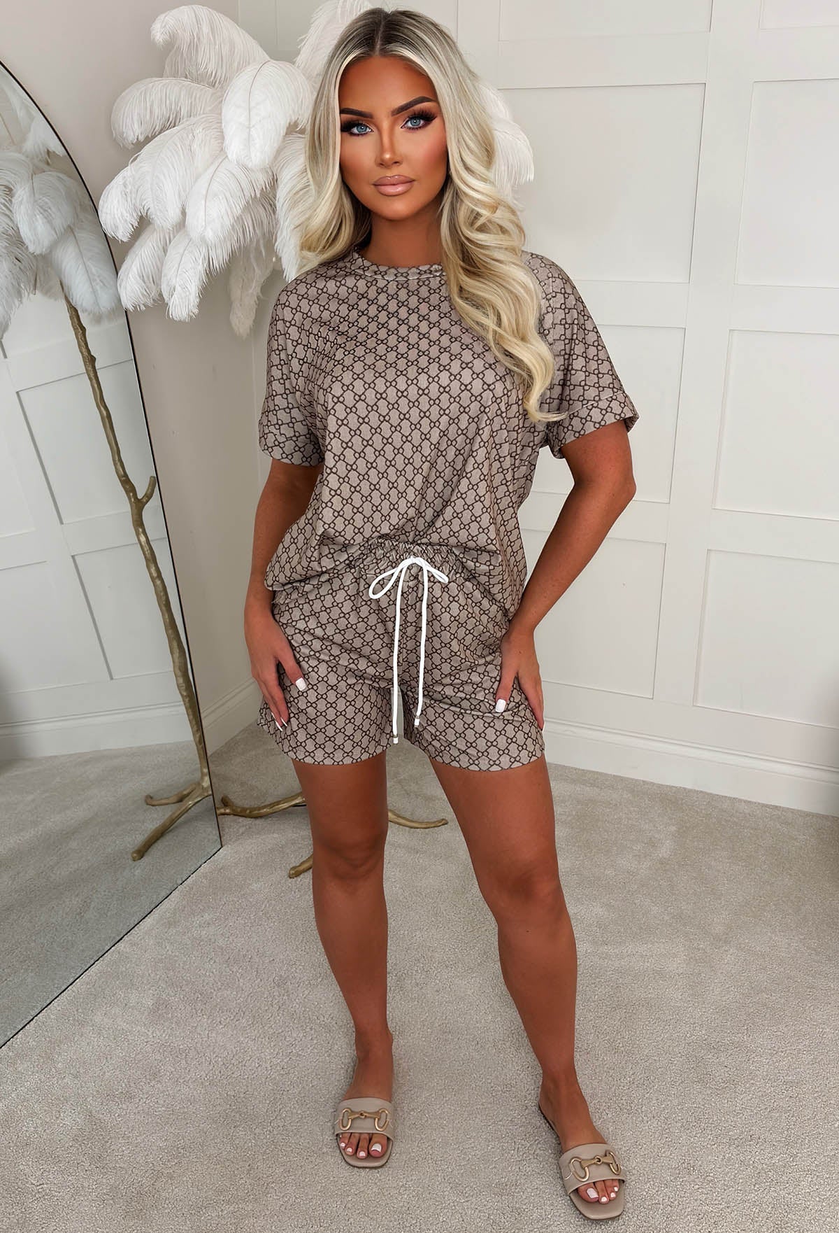 She's All That Brown Printed Top & Shorts Co-Ord Set - Image 3