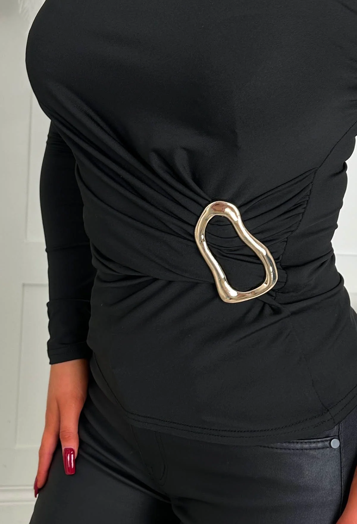 She's Majestic Black Gold Detail Stretch Top - Image 4