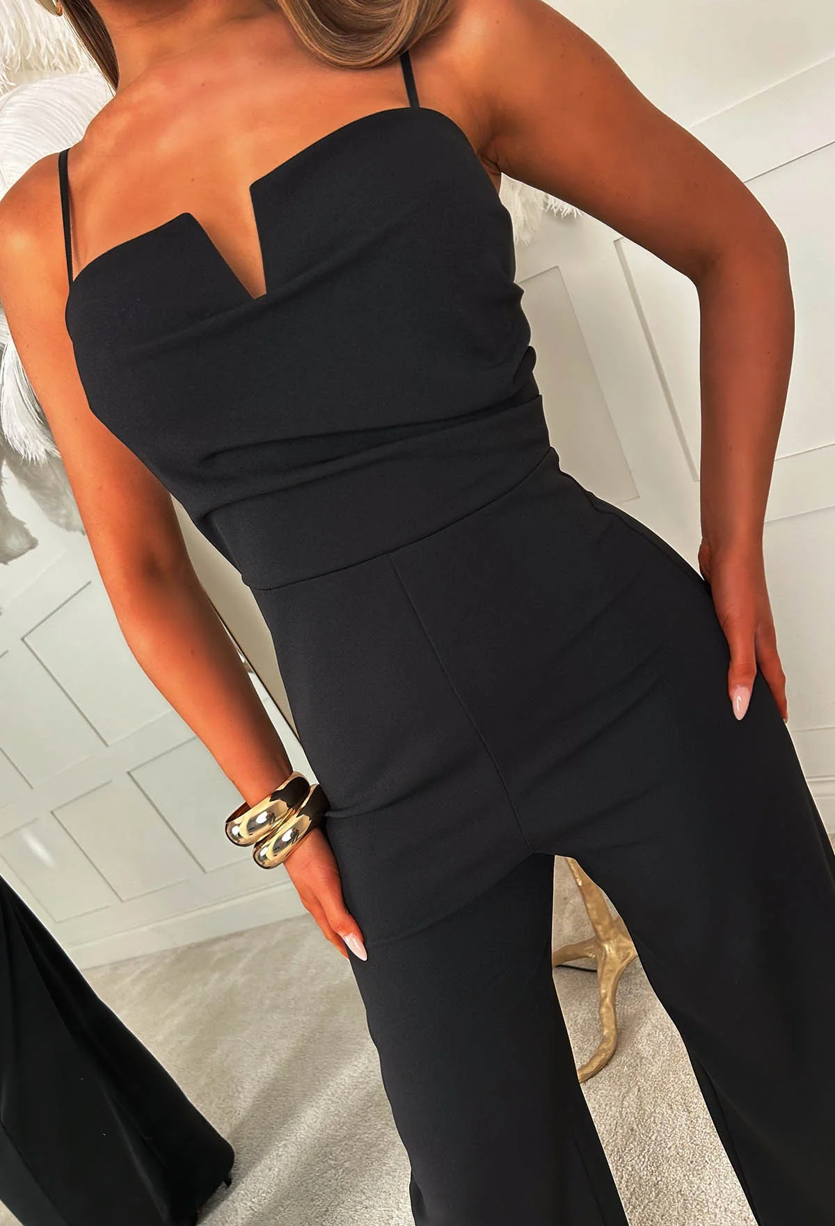 Show Some Grace Black Notch Neck Ruched Jumpsuit - Image 2