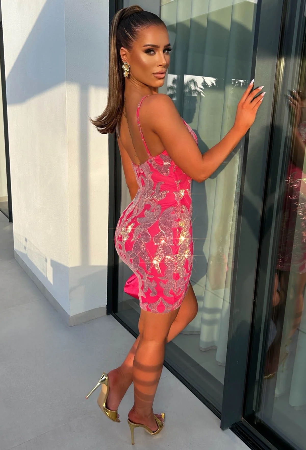 Showstopper Chic Hot Pink Sequin Embellished Mini Dress - Image 2