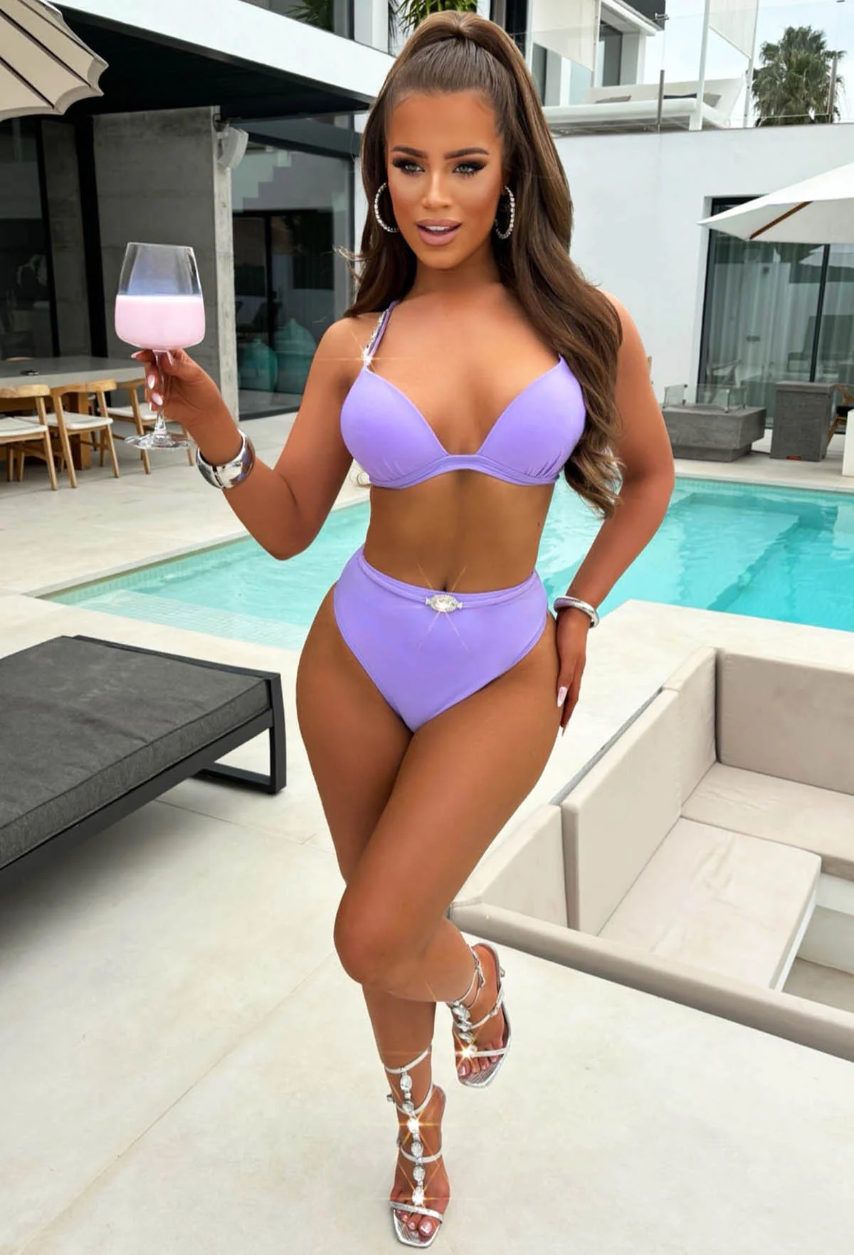 Sicily Lilac High Waist Embellished Bikini - Image 3