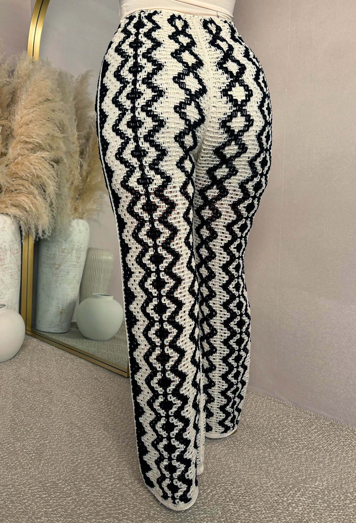 Silver Nights Monochrome Crochet Stretch Waistband Trousers - Image 4