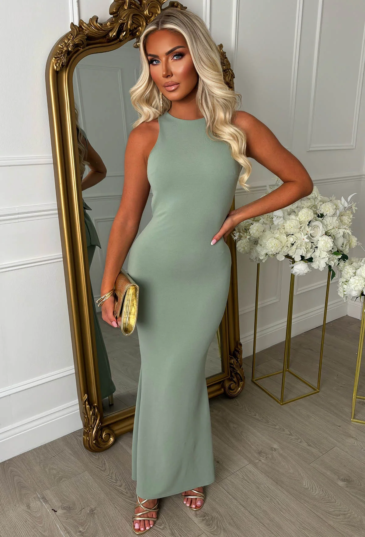 Siren Vibes Sage Green Backless Bow Maxi Dress - Image 3