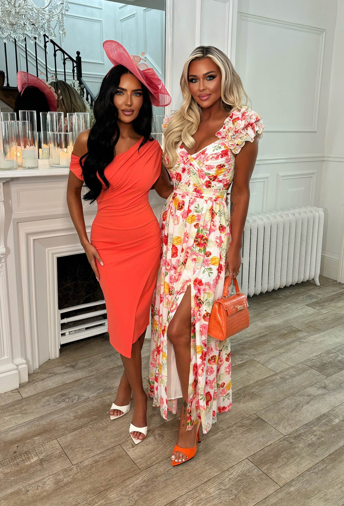 Sister's Stunning Coral Off Shoulder Ruched Midi Dress - Image 2