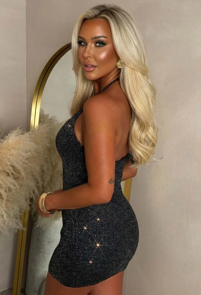 Slay Always Black Knitted Halter Neck Lurex Mini Dress - Image 3