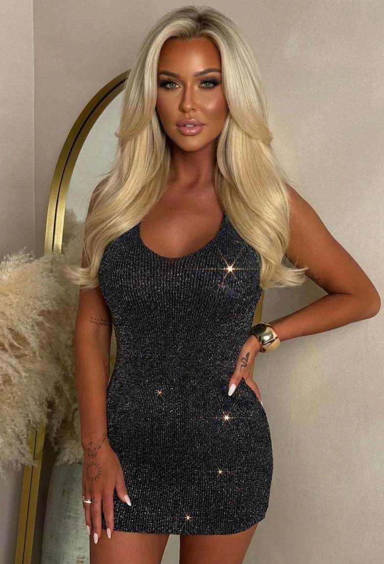 Slay Always Black Knitted Halter Neck Lurex Mini Dress - Image 4