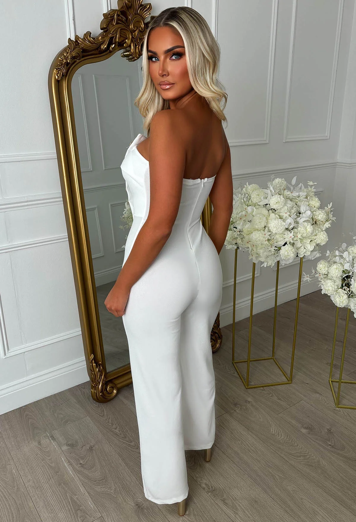 Slay Bae White Button Bandeau Jumpsuit - Image 3