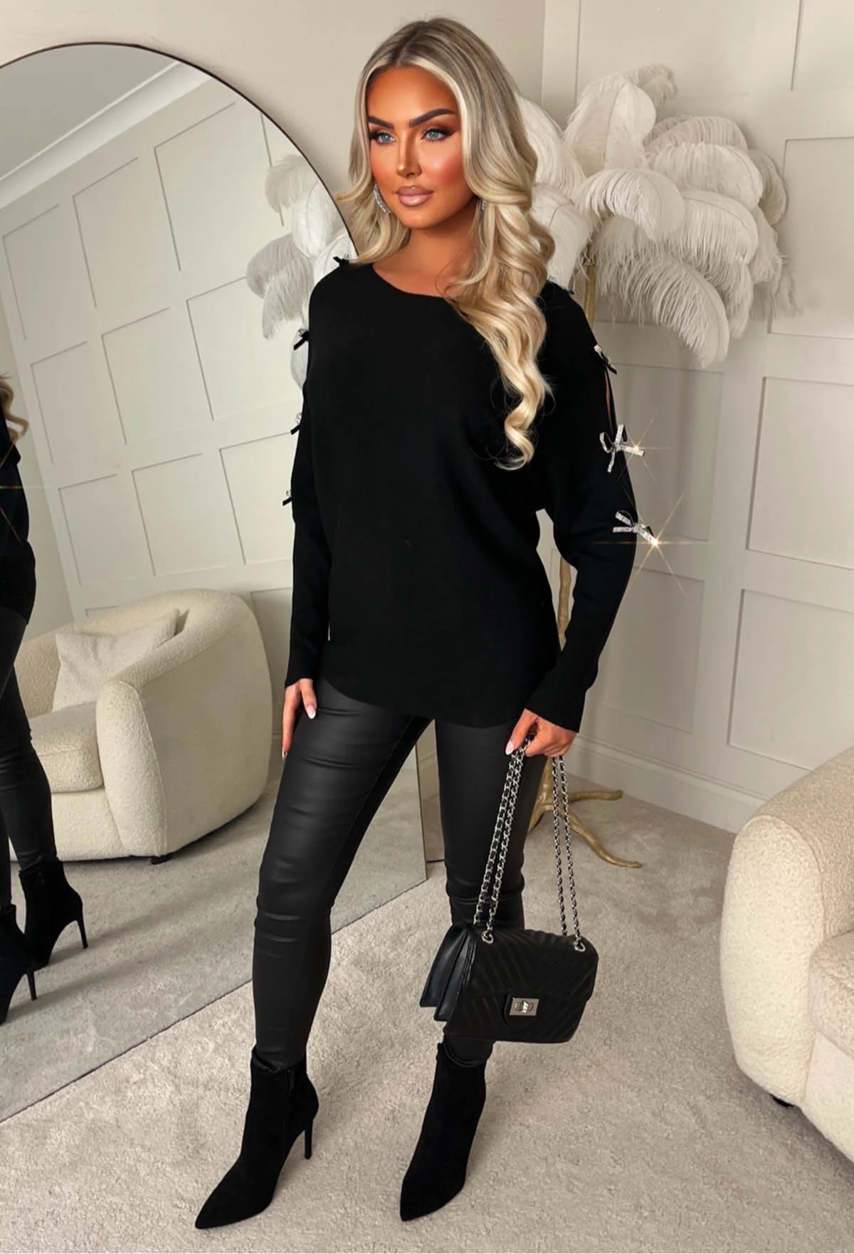 Slay Season Black Diamante Bow Jumper - Image 3