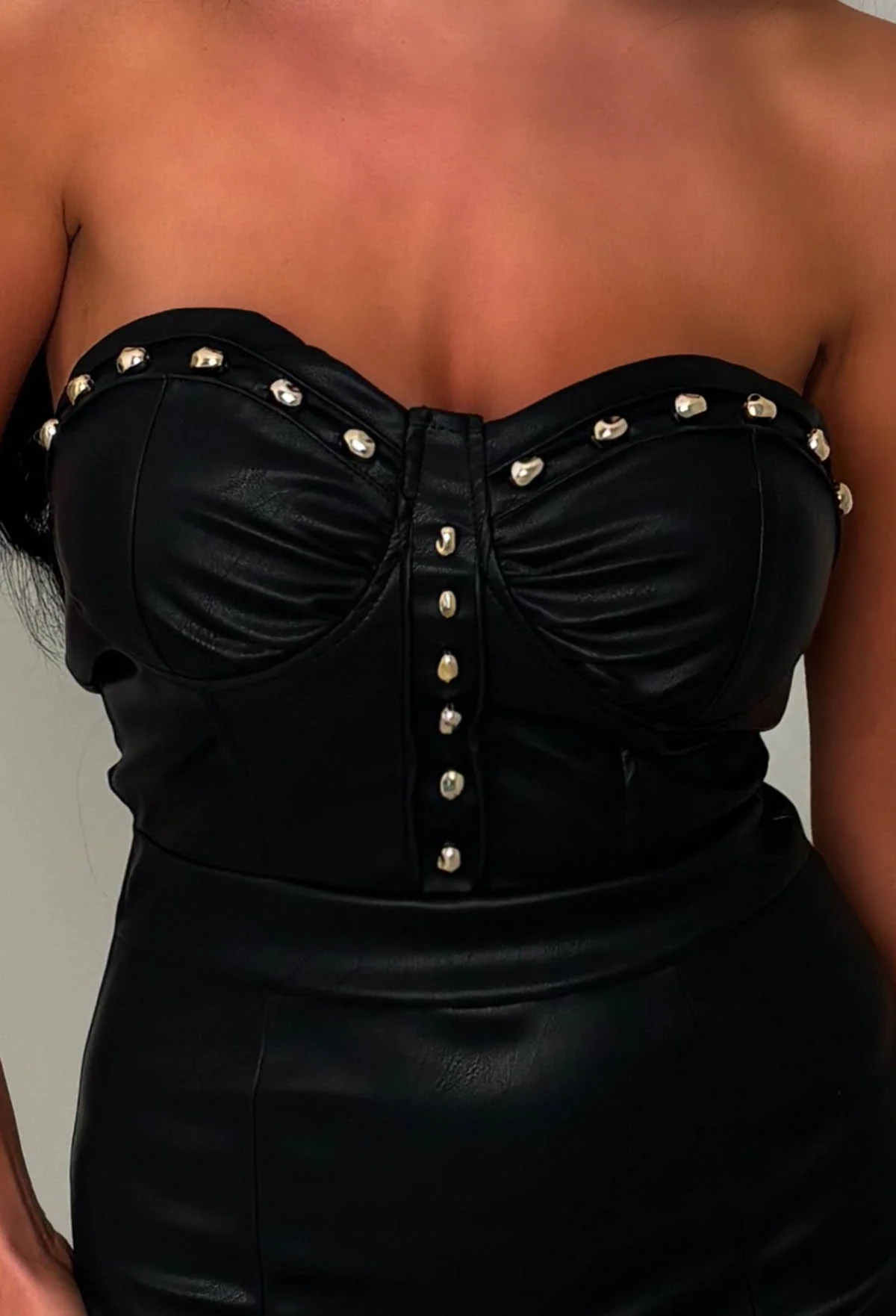 Slick Chick Black Faux Leather Bandeau Pencil Dress - Image 10