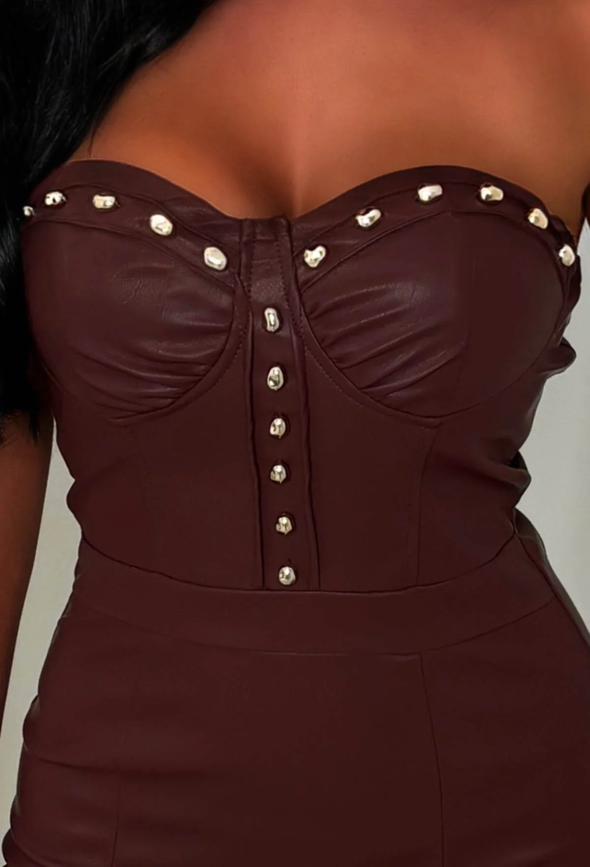 Slick Chick Burgundy Faux Leather Bandeau Pencil Dress - Image 4