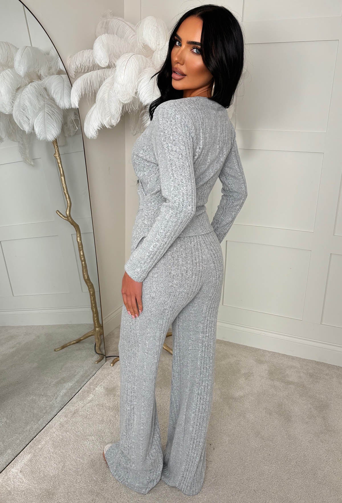 Snug Bug Grey Ribbed Wrap Top & Trousers Loungewear Set - Image 5