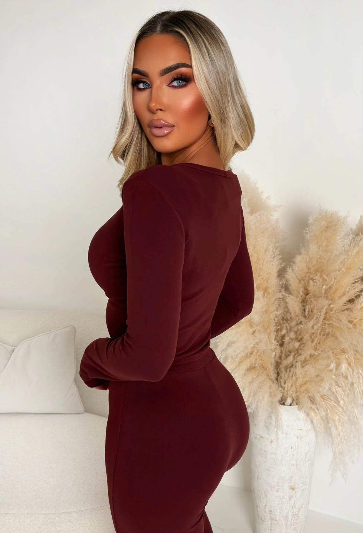 Snug Time Burgundy Square Neck Soft Top & Trousers Lounge Co-Ord Set - Image 4