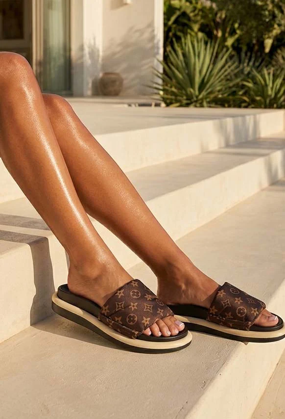 So Sassy Brown Monogram Satin Sliders - Image 2