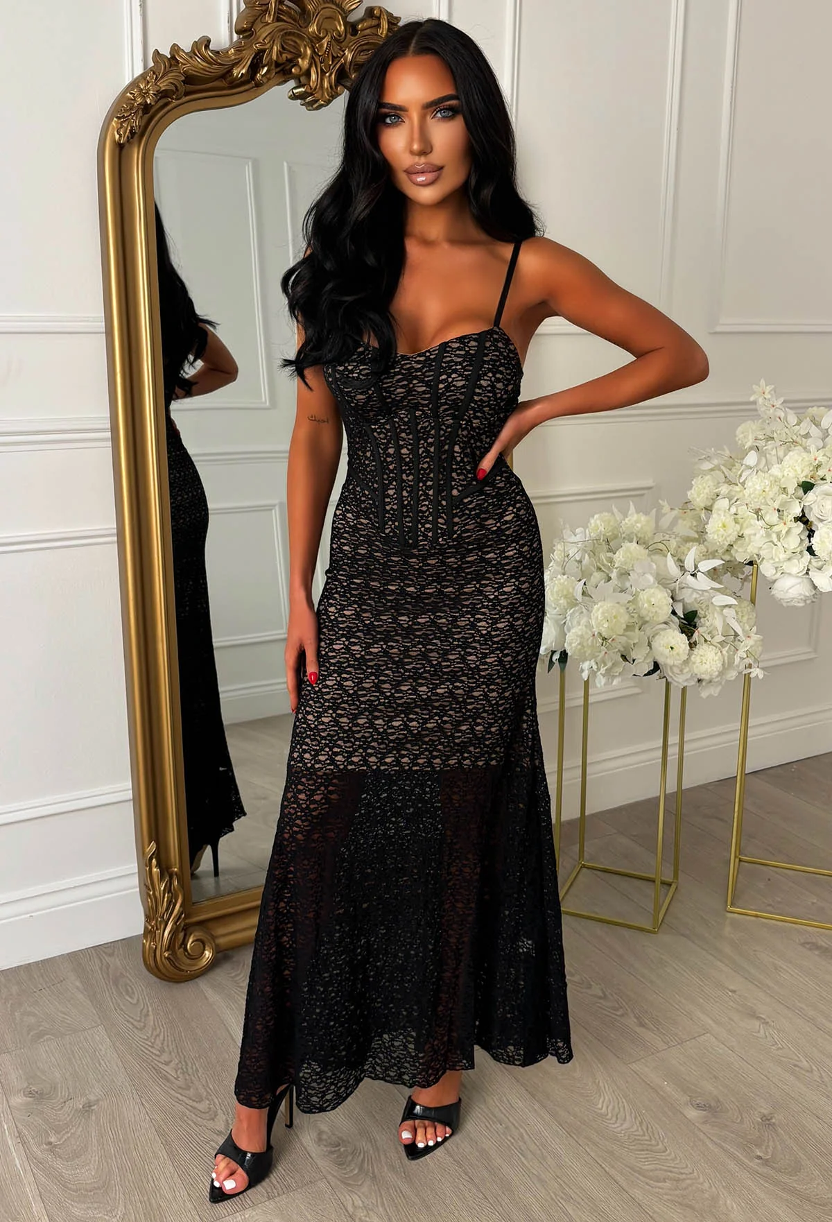 Soft Allure Black Fitted Lace Maxi Dress - Image 4