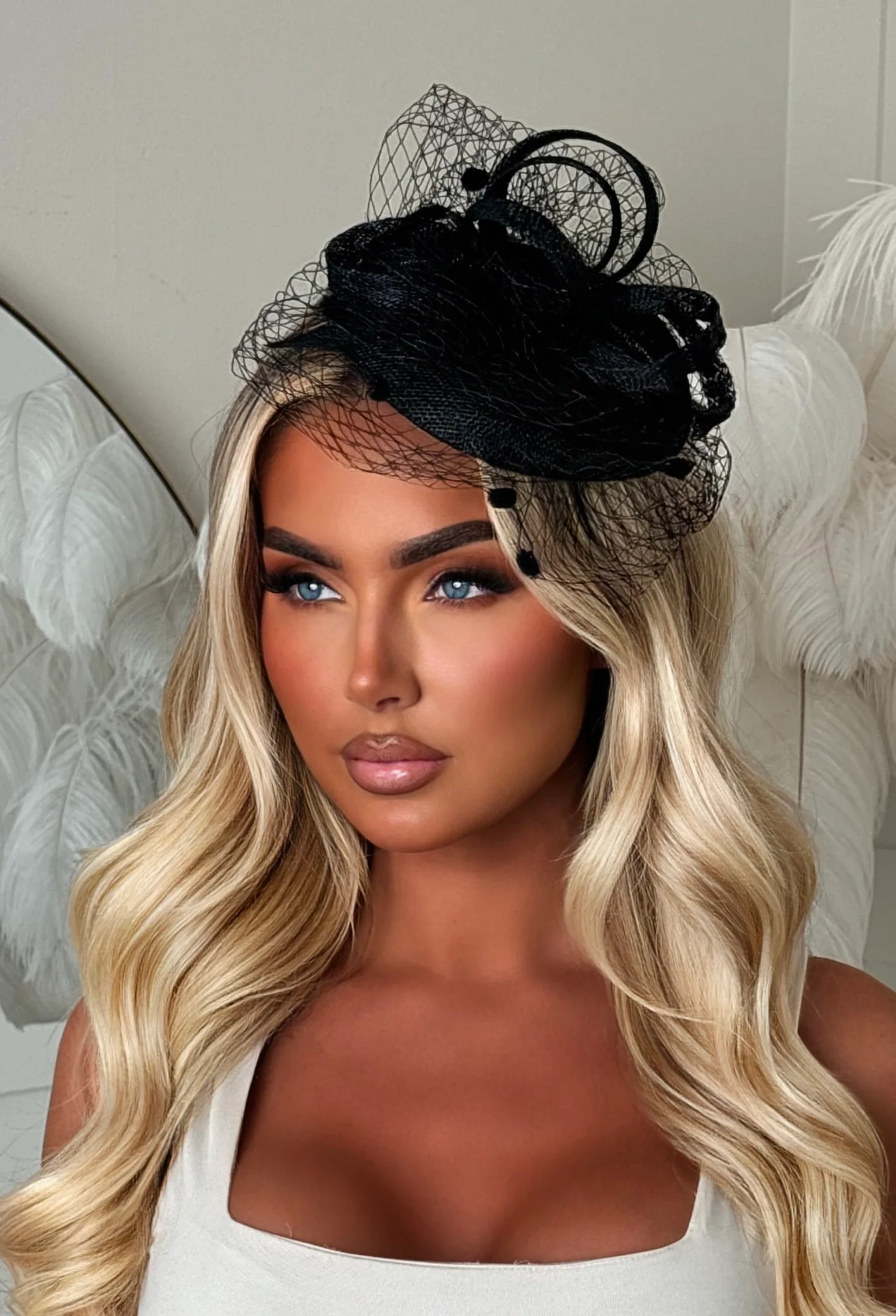 Soft Glam Black Mesh Fascinator - Image 2