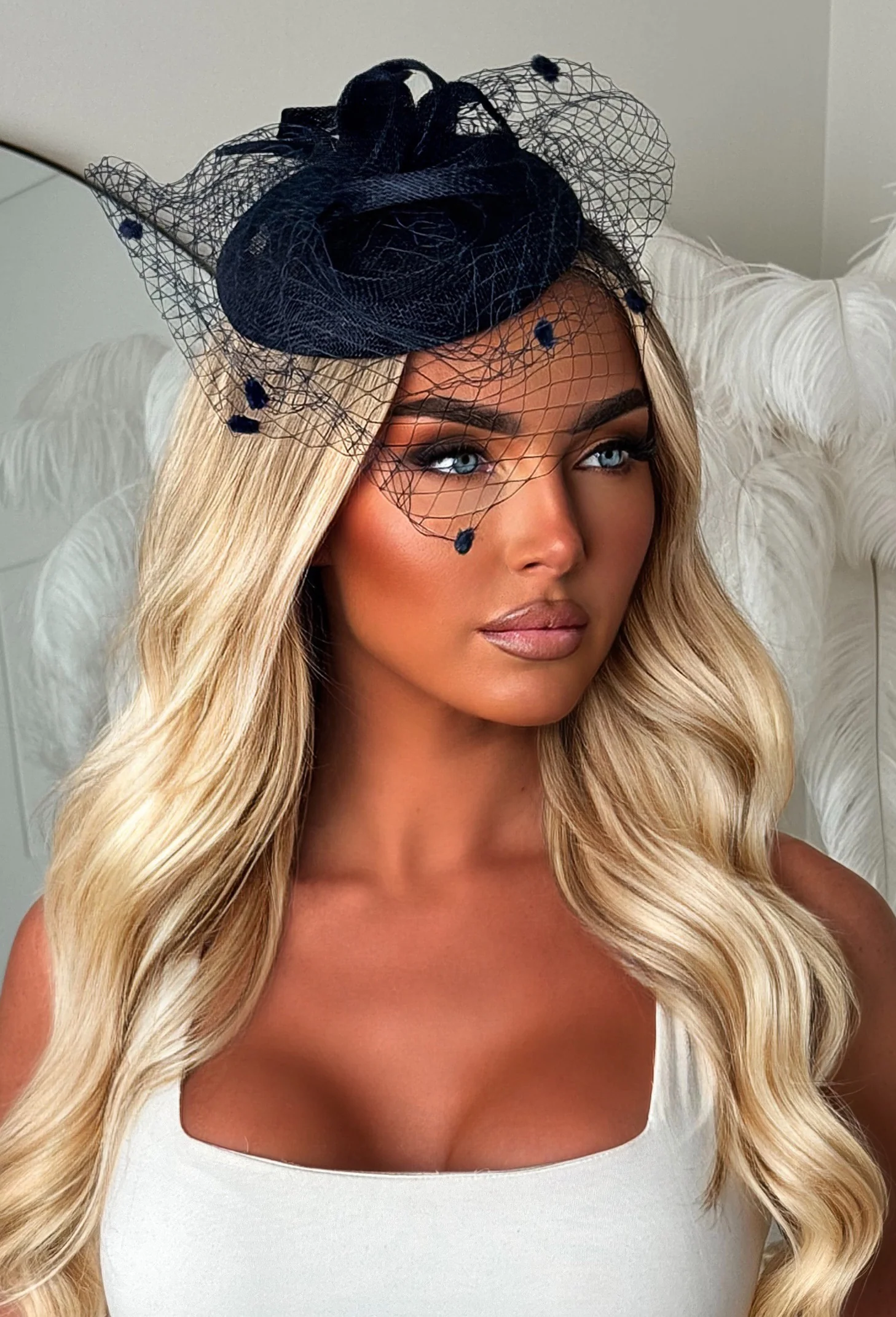 Soft Glam Navy Mesh Fascinator - Image 2
