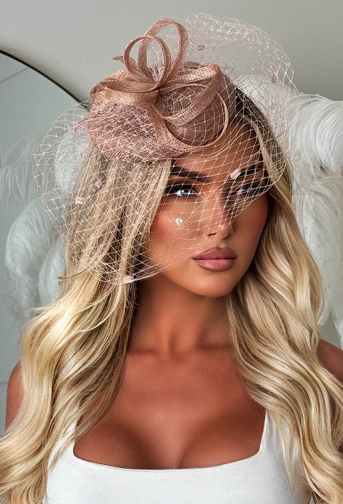 Soft Glam Pink Mesh Fascinator - Image 2