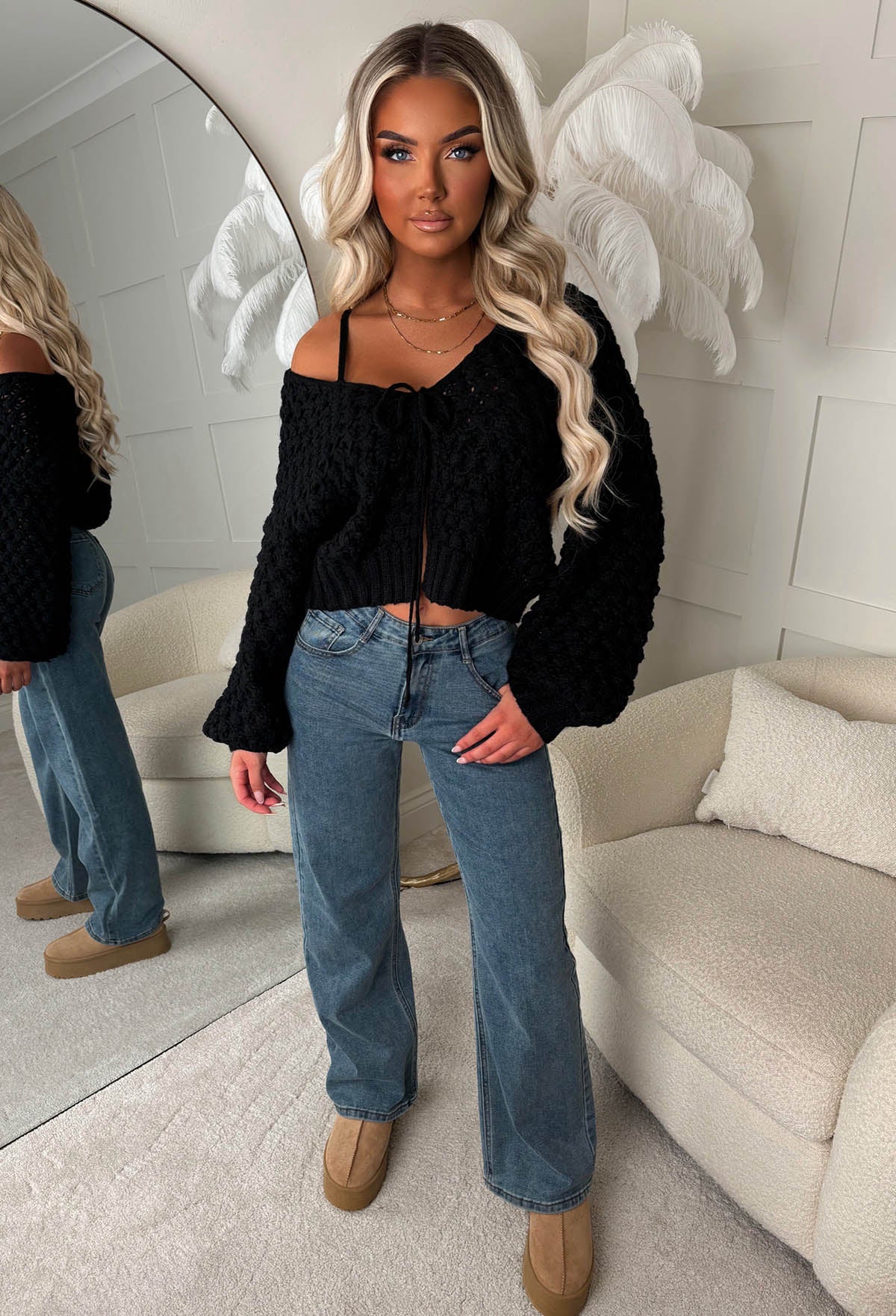 Sophia Black Chunky Knit Cardigan - Image 2