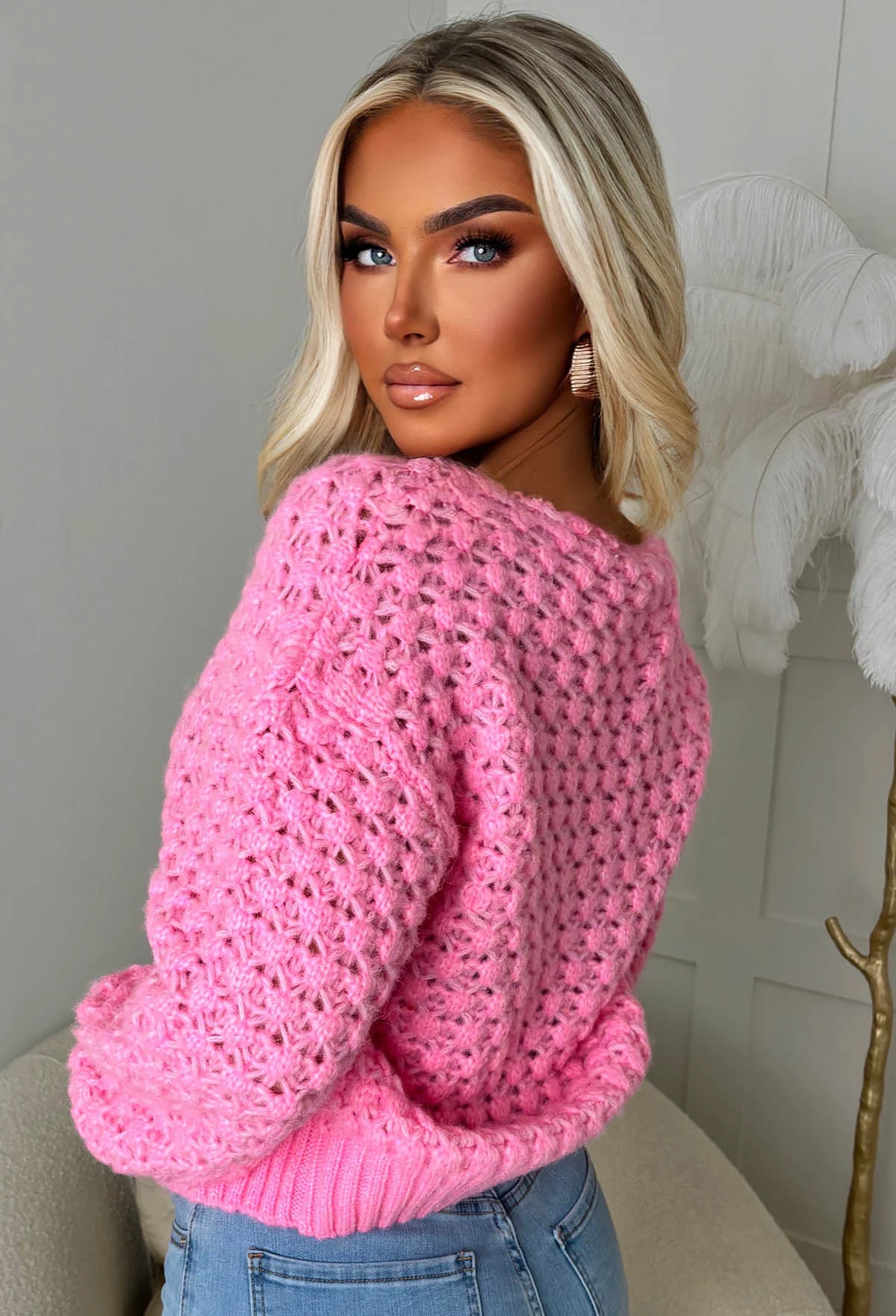 Sophia Pink Chunky Knit Cardigan - Image 4