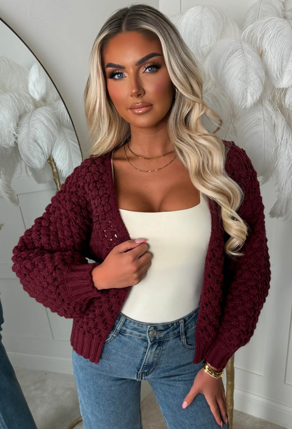 Sophia Wine Chunky Knit Cardigan - Image 2