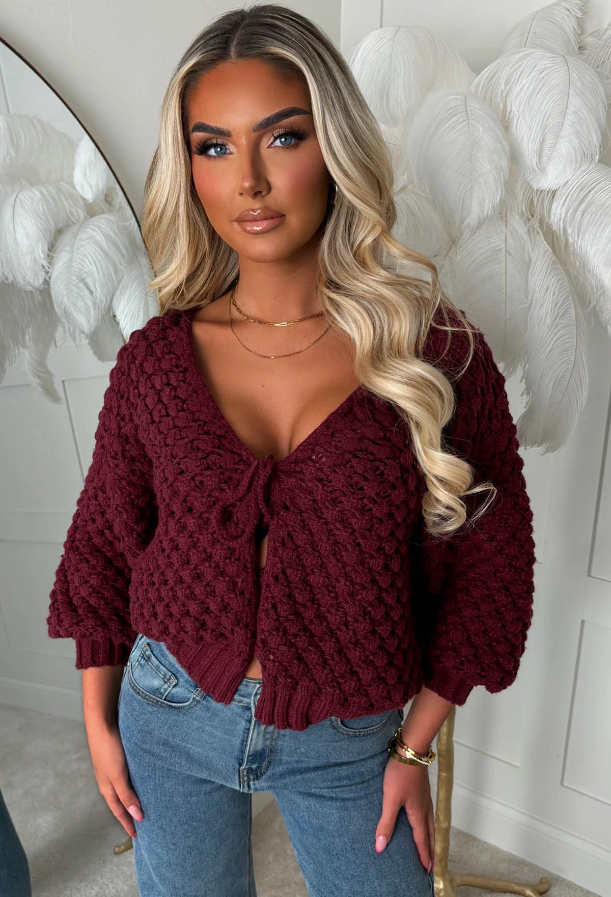 Sophia Wine Chunky Knit Cardigan - Image 3