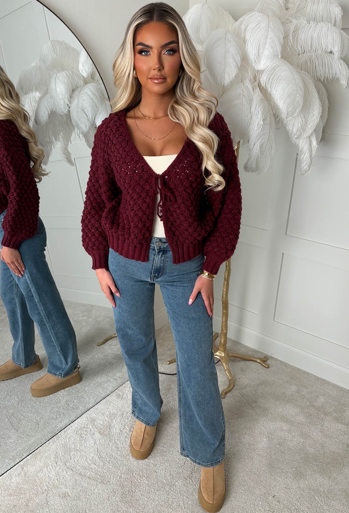Sophia Wine Chunky Knit Cardigan - Image 4