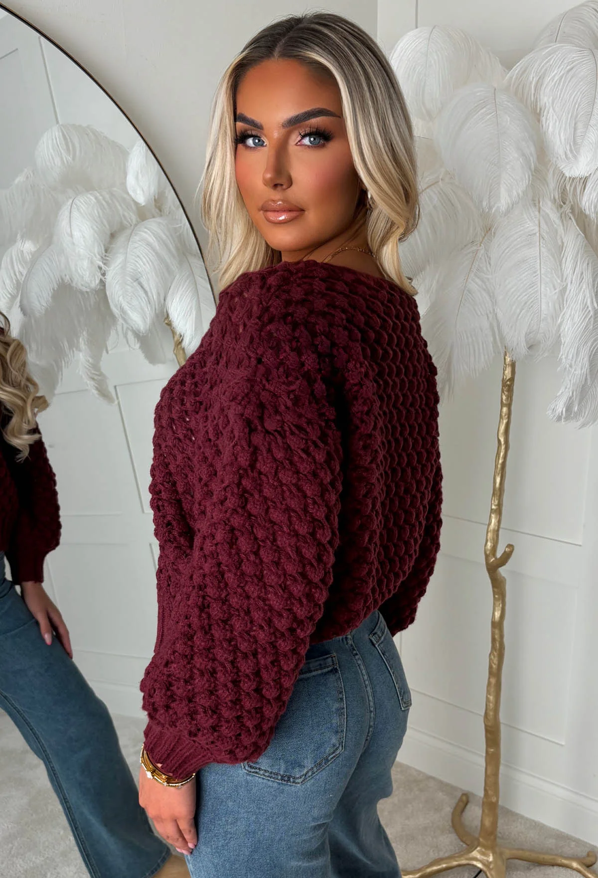 Sophia Wine Chunky Knit Cardigan - Image 5