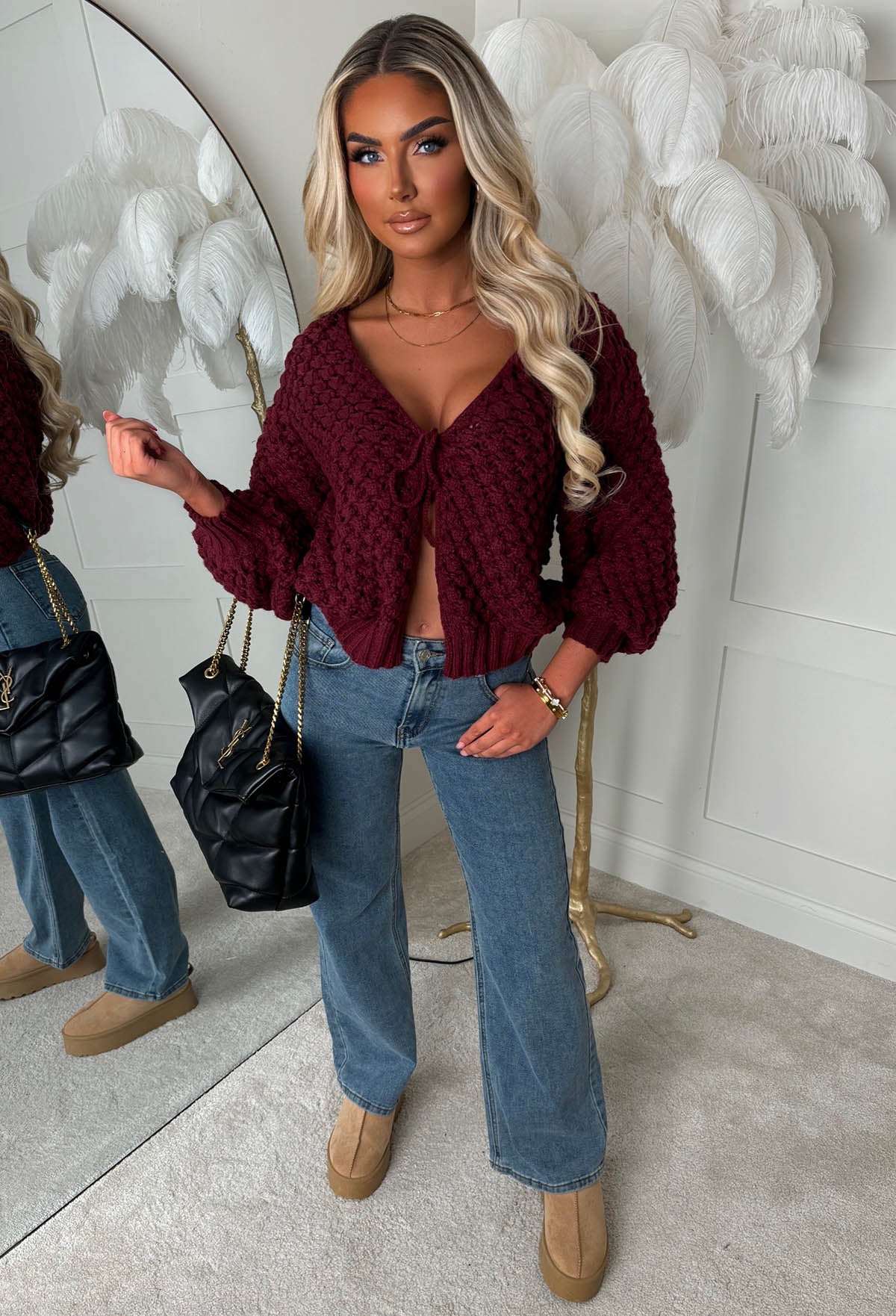 Sophia Wine Chunky Knit Cardigan - Image 6
