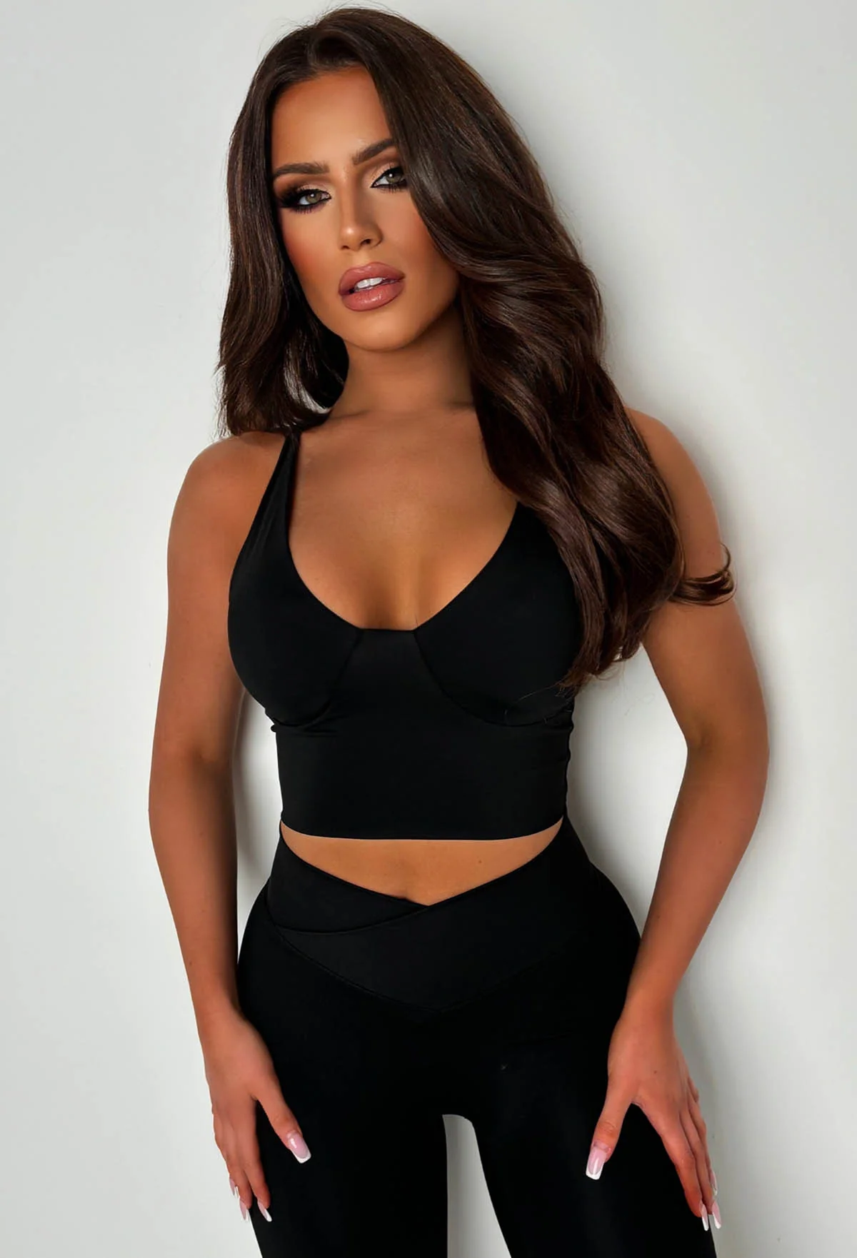 Sporty Girl Black Halter Neck Top & Leggings Active Set - Image 3