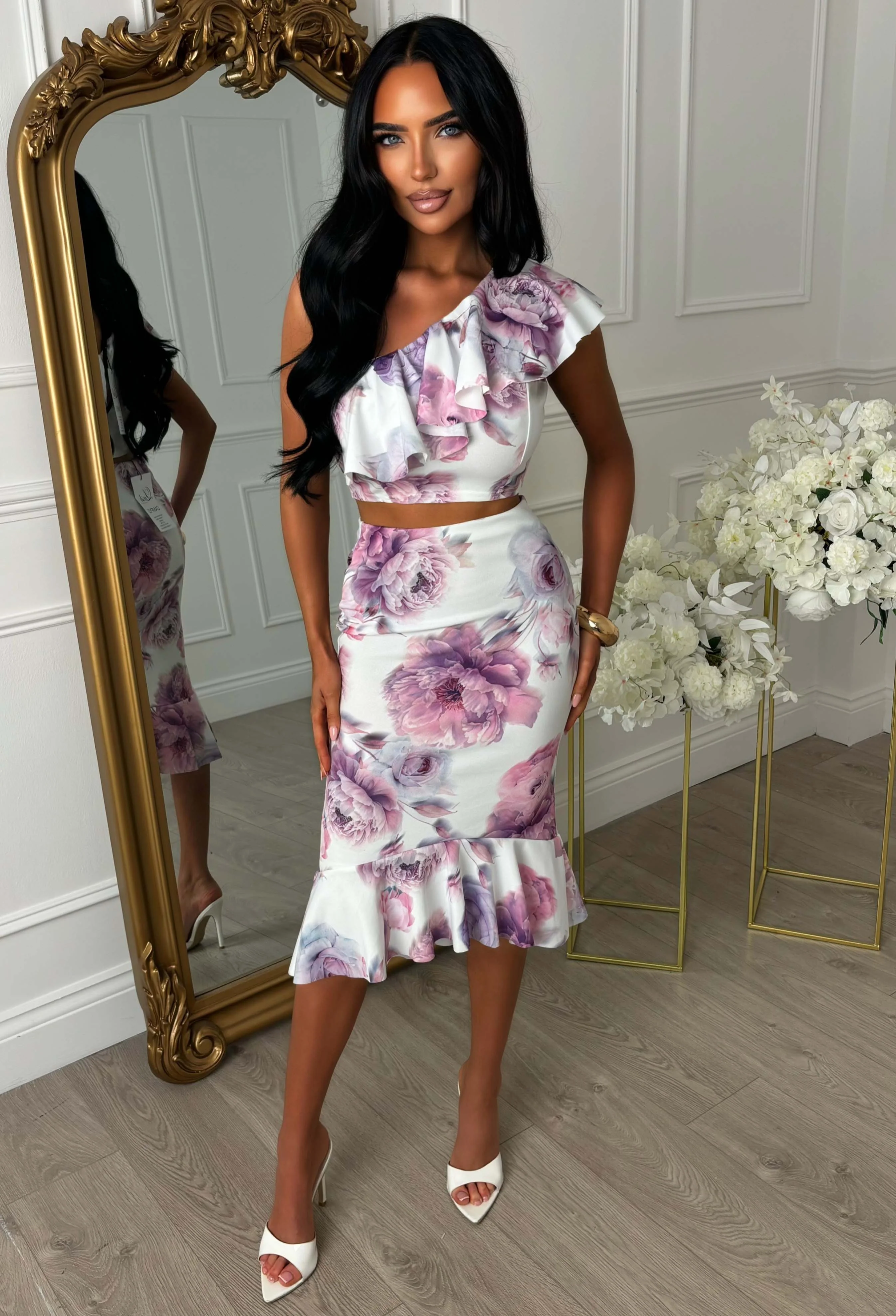 Spring Blooms Lilac Floral Printed Skirt Co-ord Set - Image 3