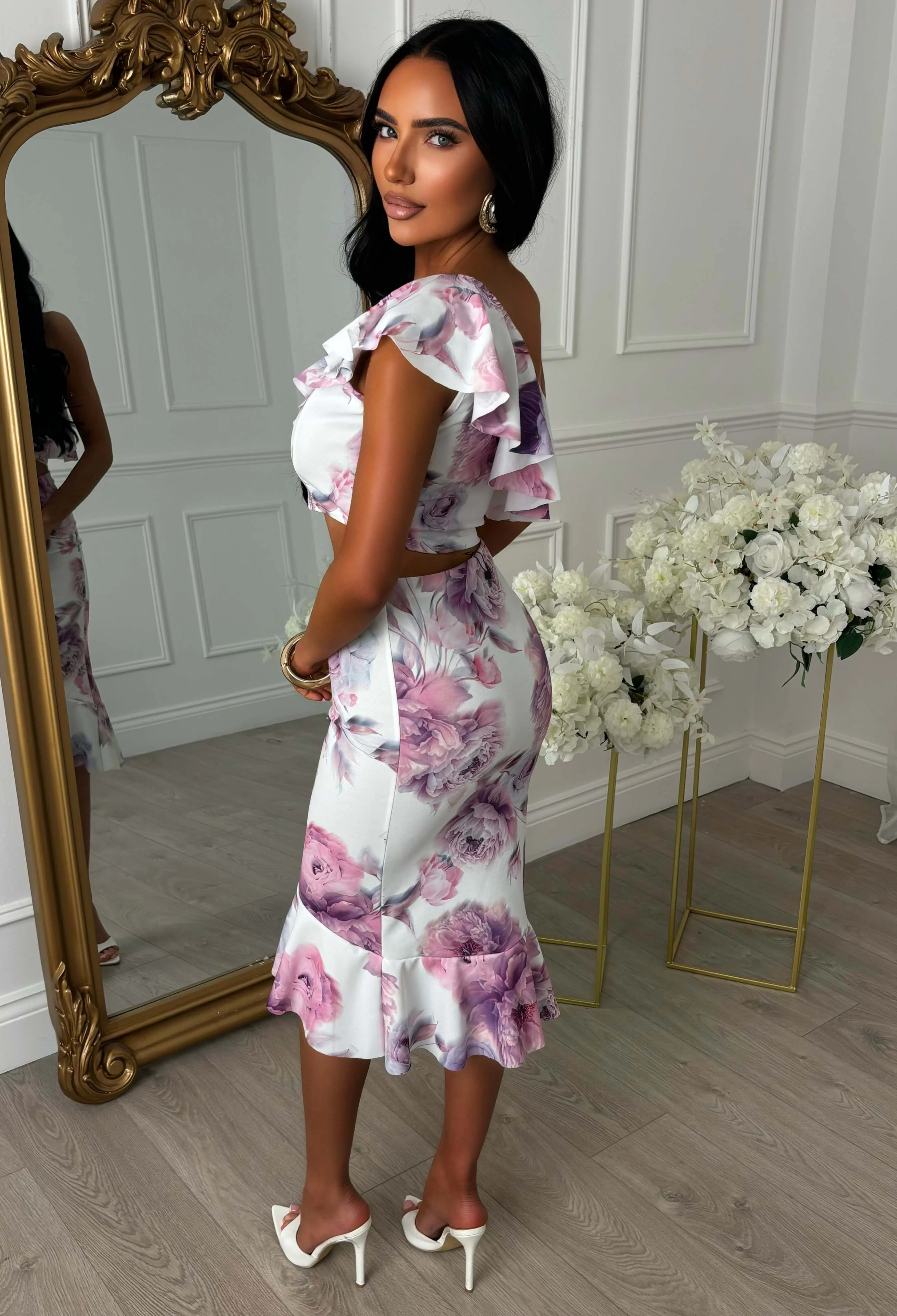Spring Blooms Lilac Floral Printed Skirt Co-ord Set - Image 5