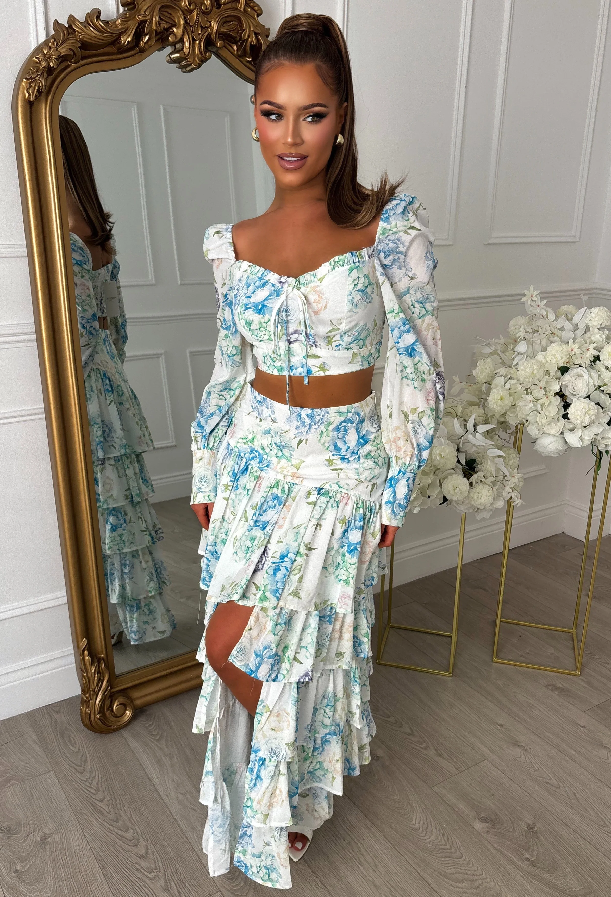 Spring Into Style Blue Floral Print Waterfall Skirt Co-ord Set - Image 5