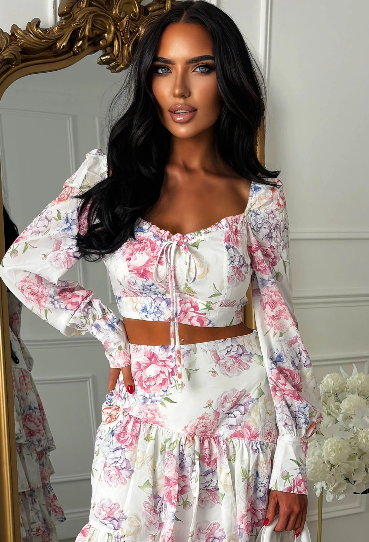 Spring Into Style Pink Floral Print Waterfall Skirt Co-Ord Set - Image 3