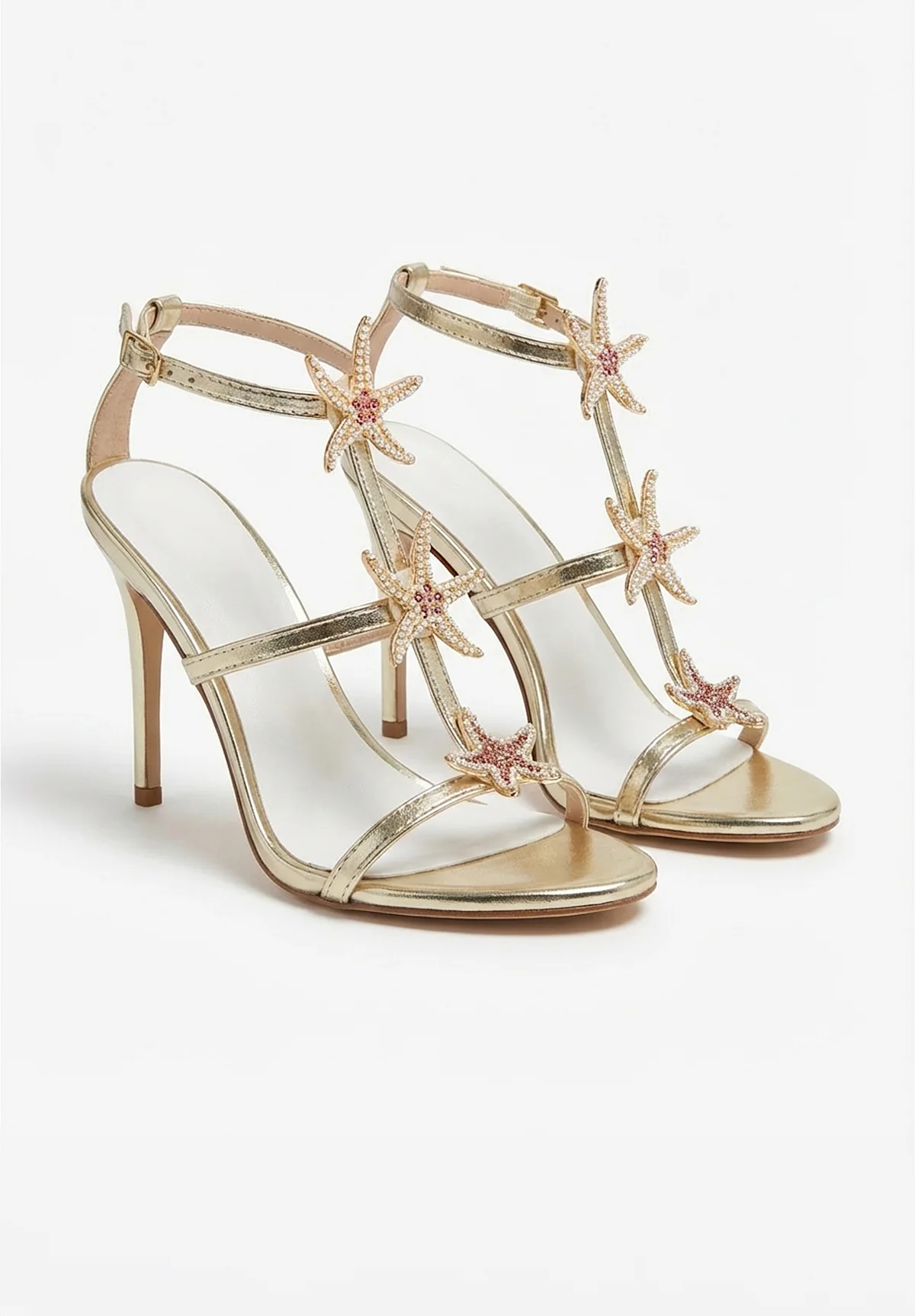 Star Bright Gold Starfish Stiletto Heel Sandals - Image 4
