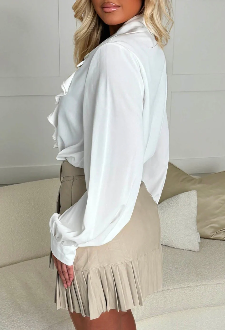Stay Chic Beige Pleated Double Layer Faux Leather Skirt - Image 2