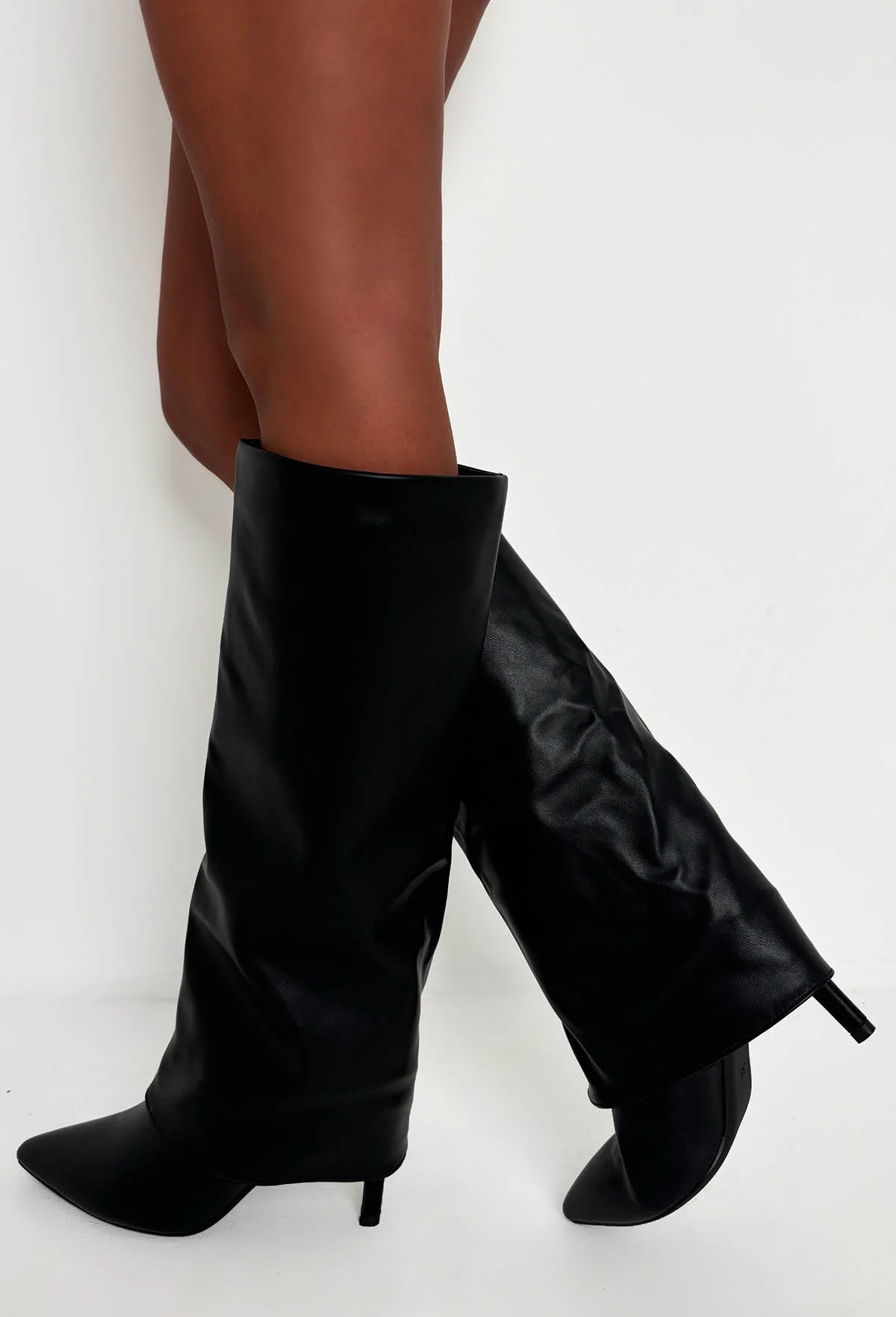 Step By Step Black Stiletto Knee High Shark Boots - Image 2