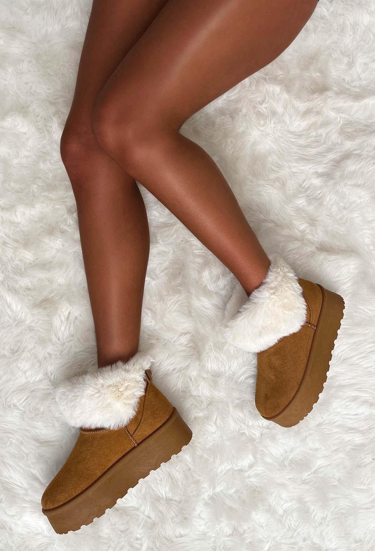 Step On It Tan Faux Fur Lined Platform Boots - Image 3