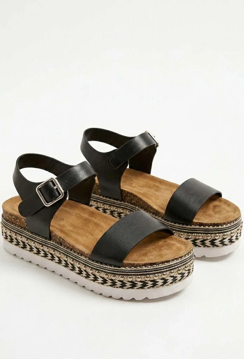 Studded Sass Black Zig Zag Adjustable Platform Sandal - Image 3