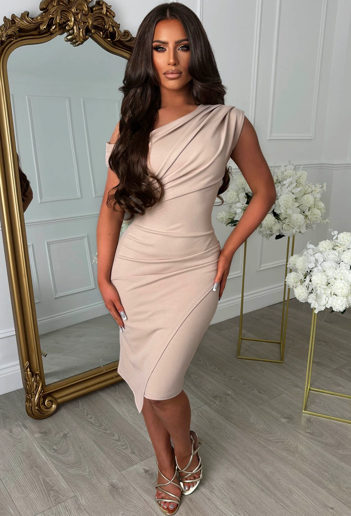 Sister's Stunning Stone Off Shoulder Ruched Midi - Image 3
