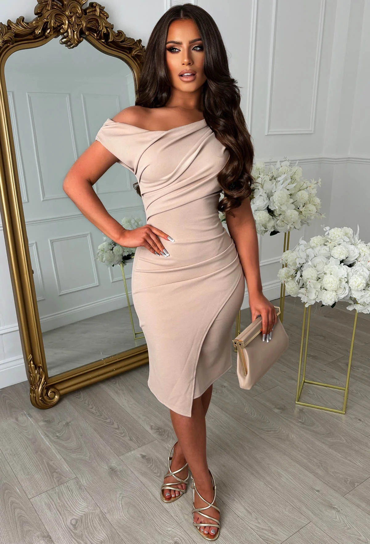 Sister's Stunning Stone Off Shoulder Ruched Midi - Image 5