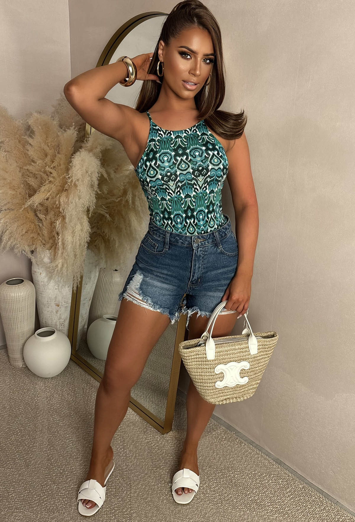 Summer Dazing Teal Printed Vest Top - Image 2