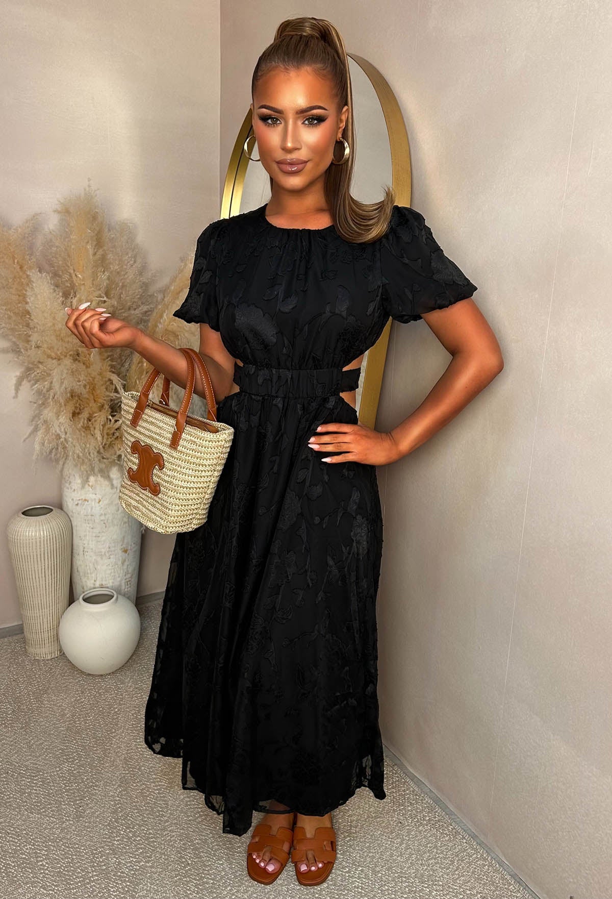 Summer Dream Black Side Cut Out Print Maxi Dress - Image 3