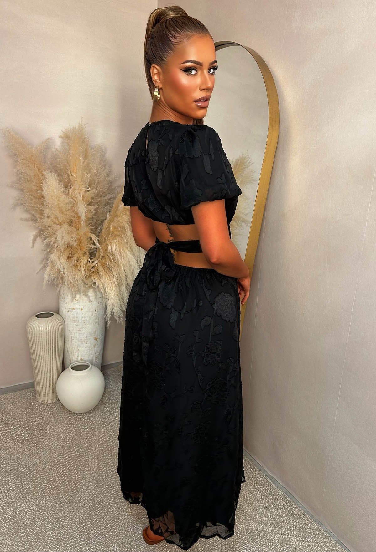 Summer Dream Black Side Cut Out Print Maxi Dress - Image 4