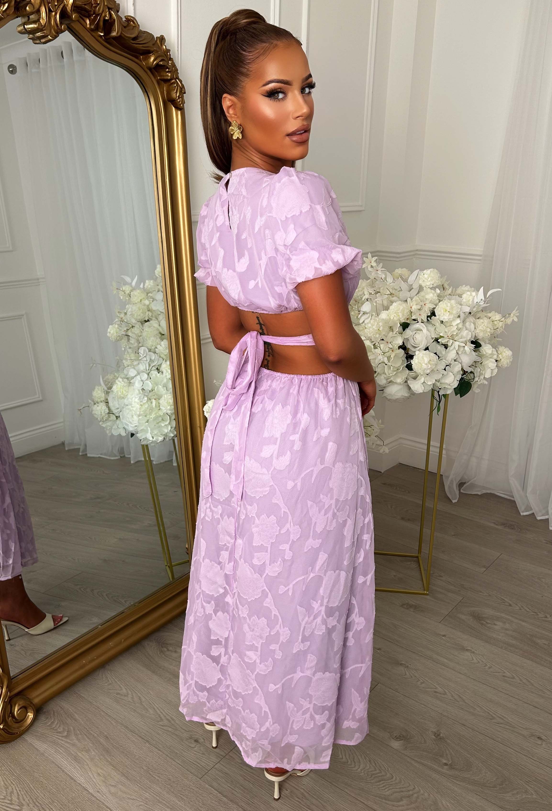 Summer Dream Lilac Side Cut Out Print Maxi Dress - Image 2
