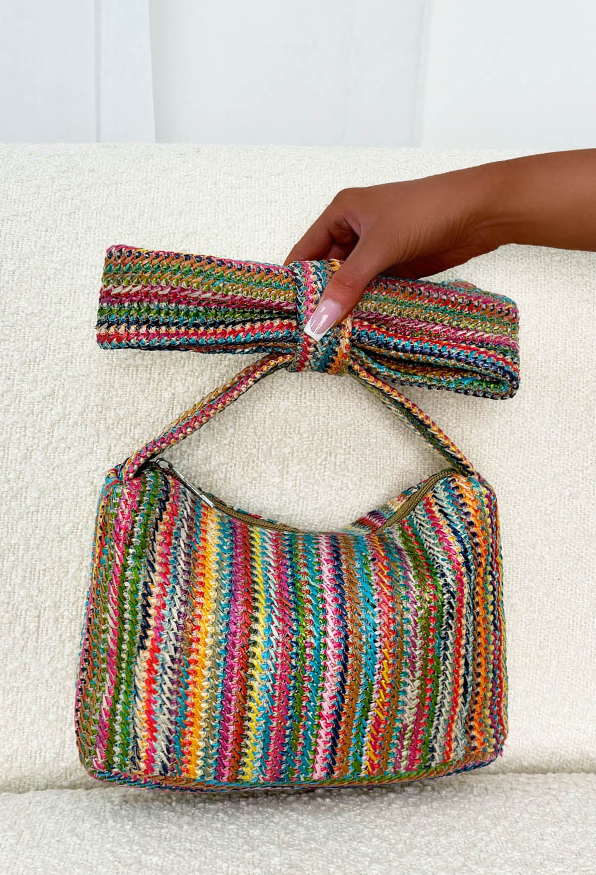 Summer Sizzle Multi Bow Handle Detail Raffia Bag - Image 2