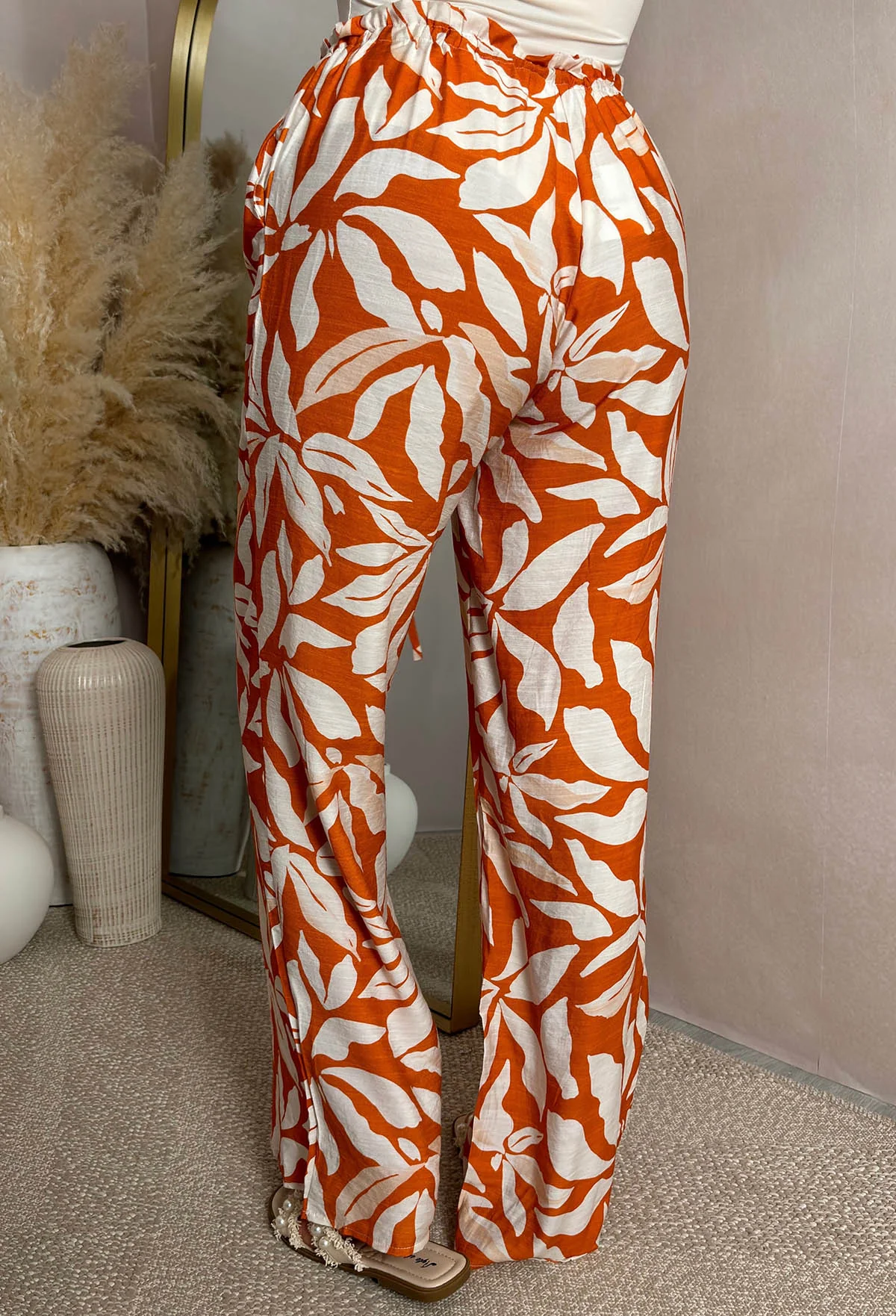 Summer Sunset Orange Floral Print Trousers - Image 5