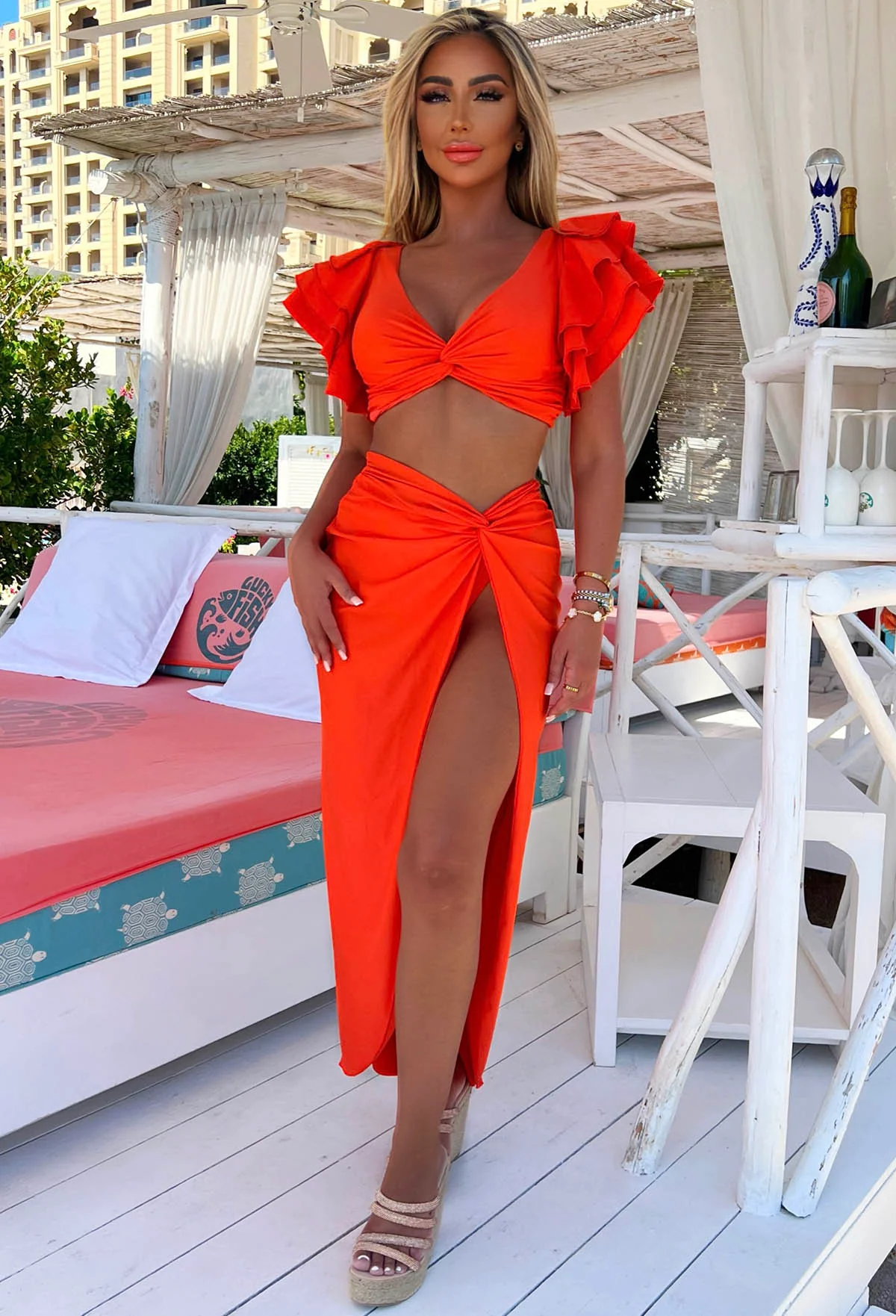 Sun-Kissed Orange Ruffle Detail Bikini With High Waist Brief - Image 3
