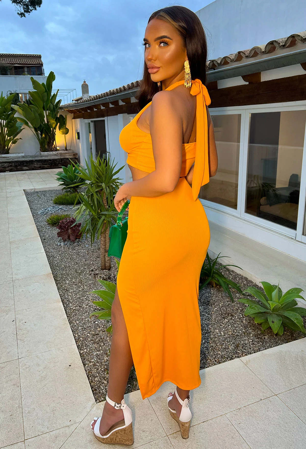 Sun N Spritz Orange Twist Front Crop Top And Midi Skirt Co-Ord - Image 3