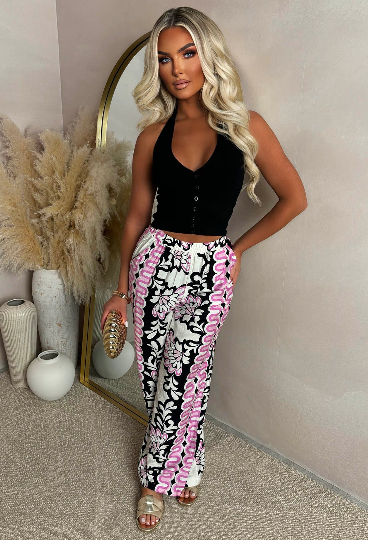 Sunkissed Luxe Lilac Floral Print Straight Leg Stretch Trousers - Image 2